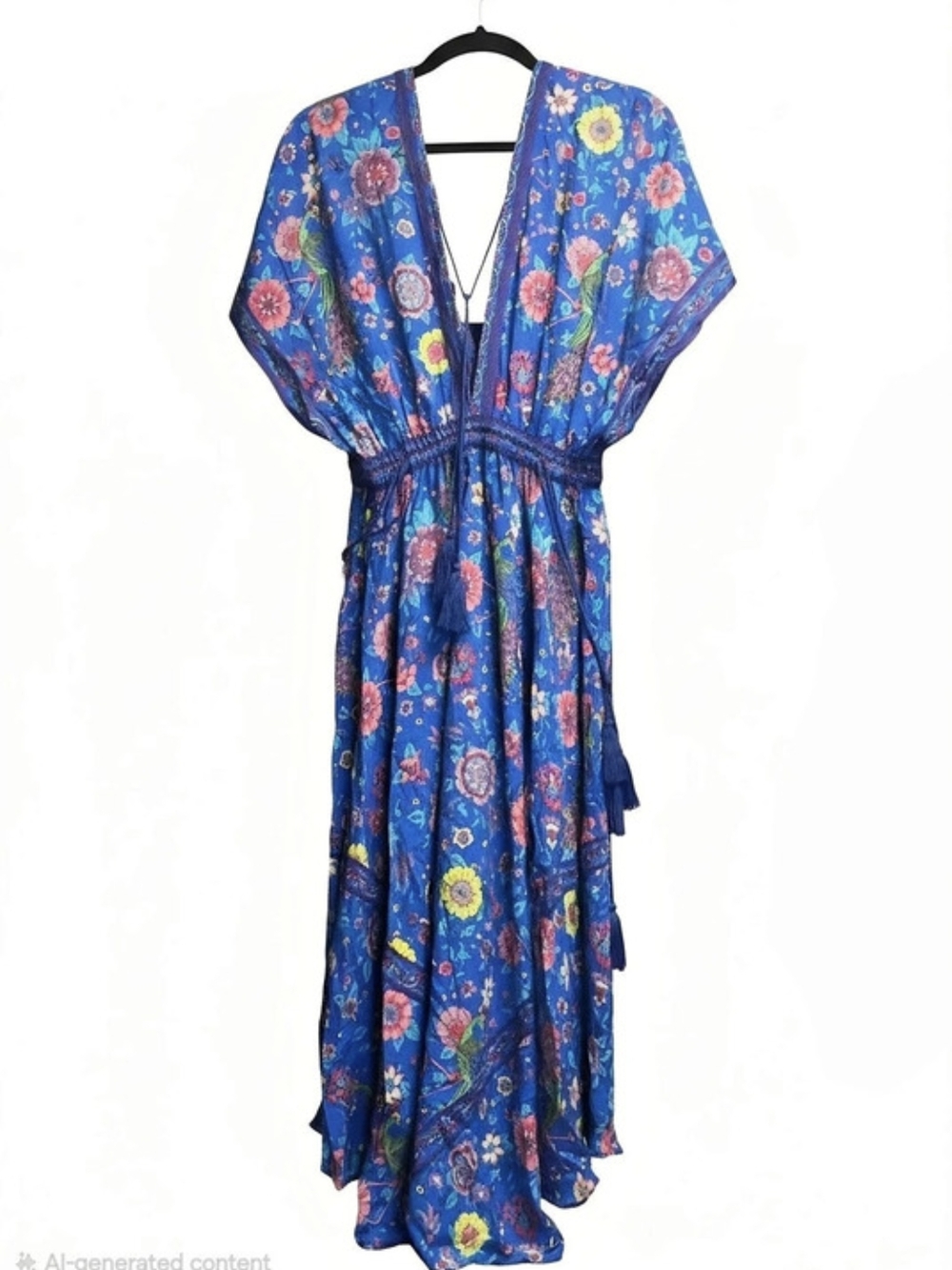 R. Vivimos Blue Floral Boho Maxi Dress